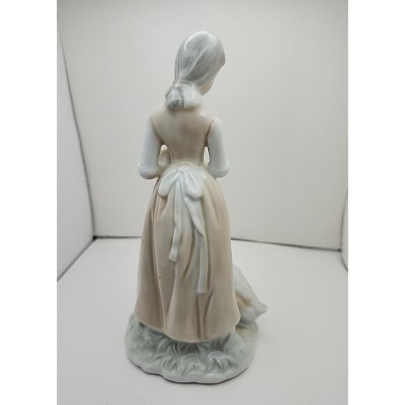 Vtg Porcelain Hand Painted Girl with Goose & Basket of Eggs Figurine 8" Tall - Picture 4 of 6